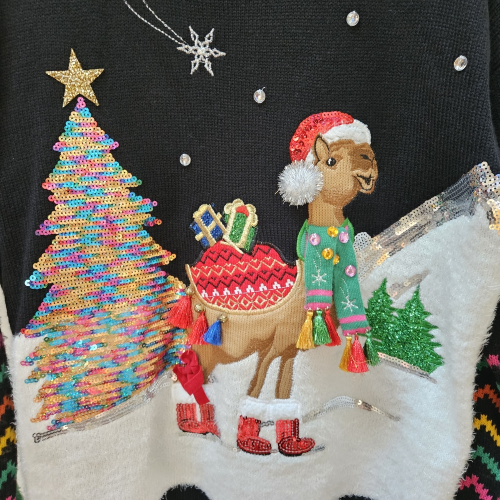 Christmas Sweater Colorful Holiday Design Camel Size 1X - Picture 3 of 7